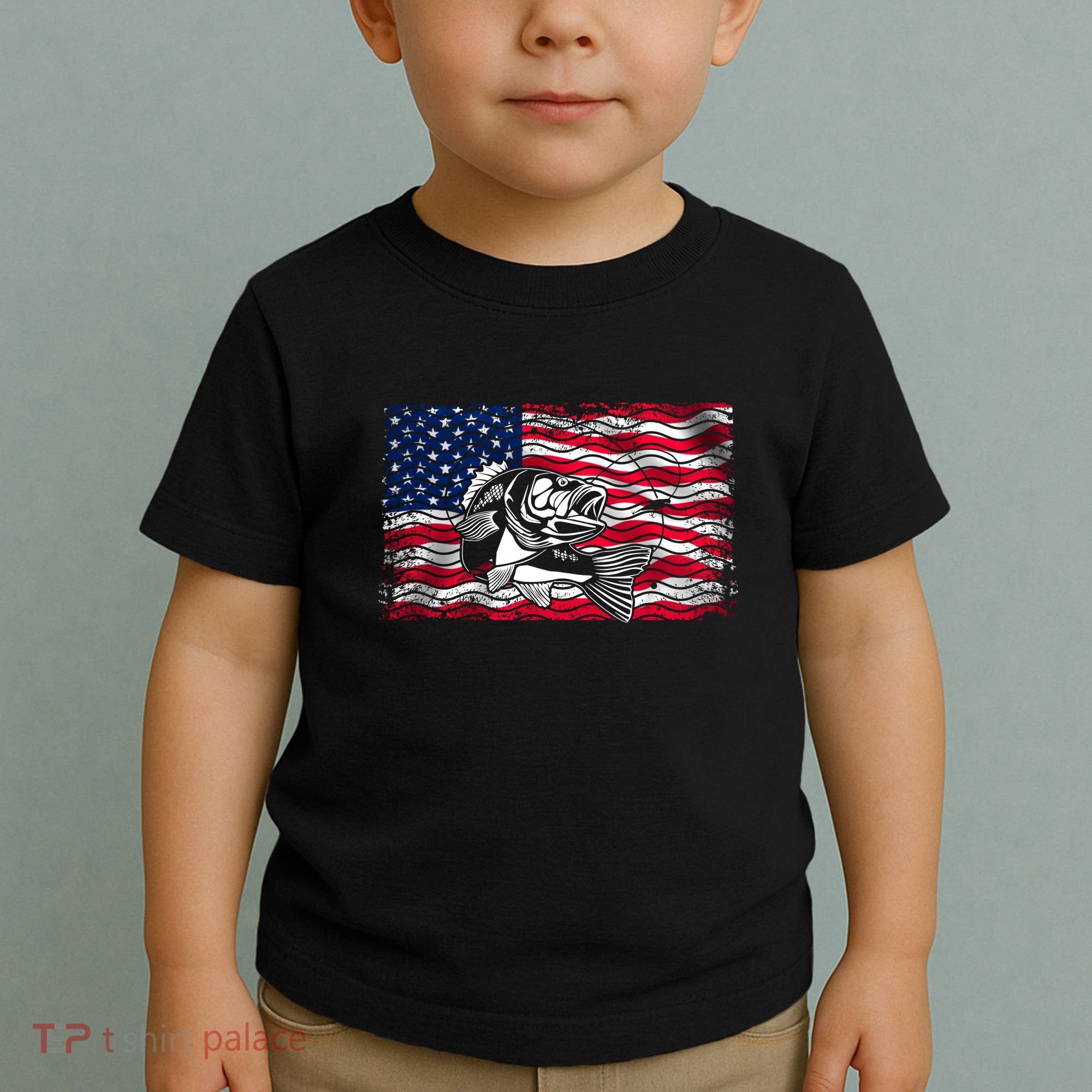 Cool Usa Flag With Fish Toddler T-Shirt