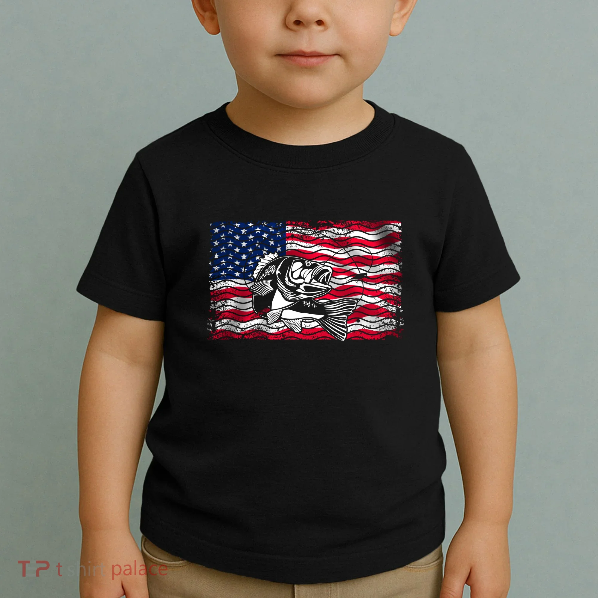 Cool Usa Flag With Fish Toddler T-Shirt