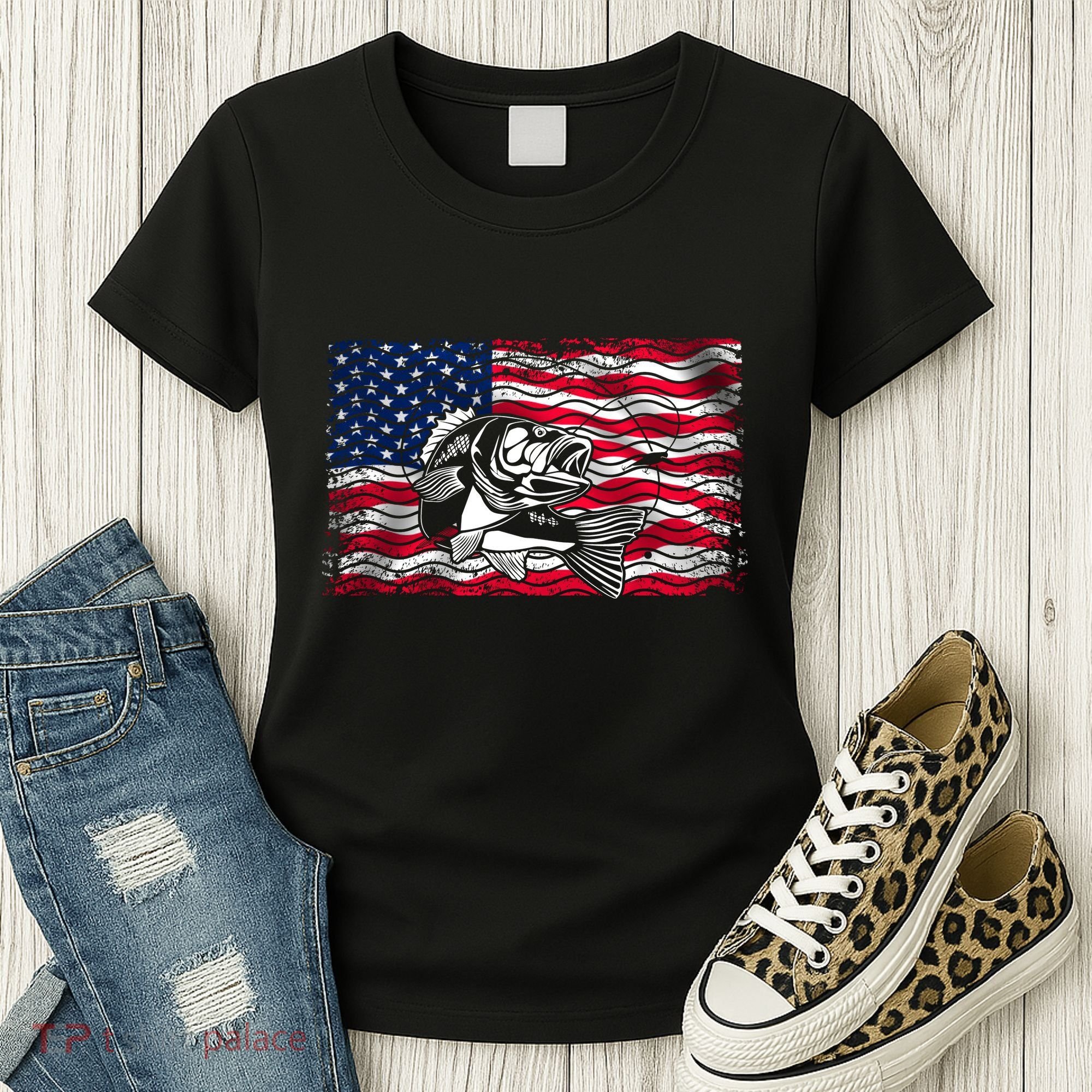 Cool Usa Flag With Fish Women's T-Shirt