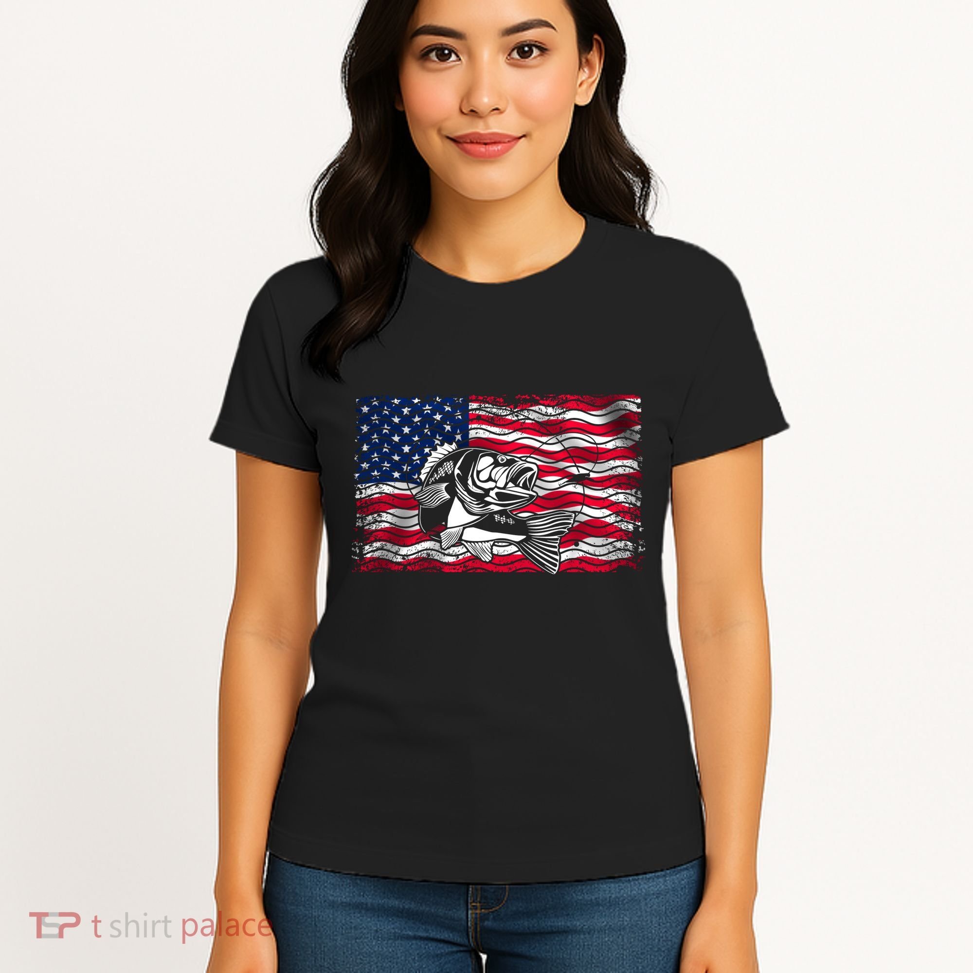 Cool Usa Flag With Fish Women's T-Shirt