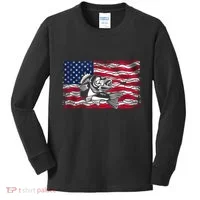Cool Usa Flag With Fish Kids Long Sleeve Shirt thumb 0