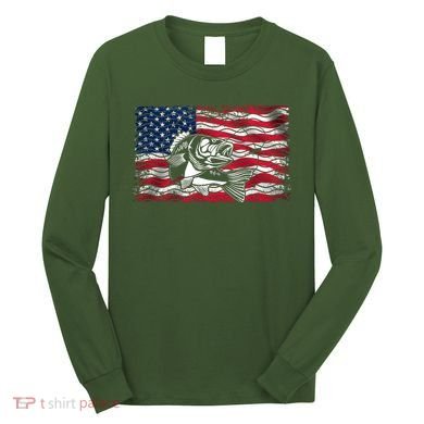 Cool Usa Flag With Fish Long Sleeve Shirt
