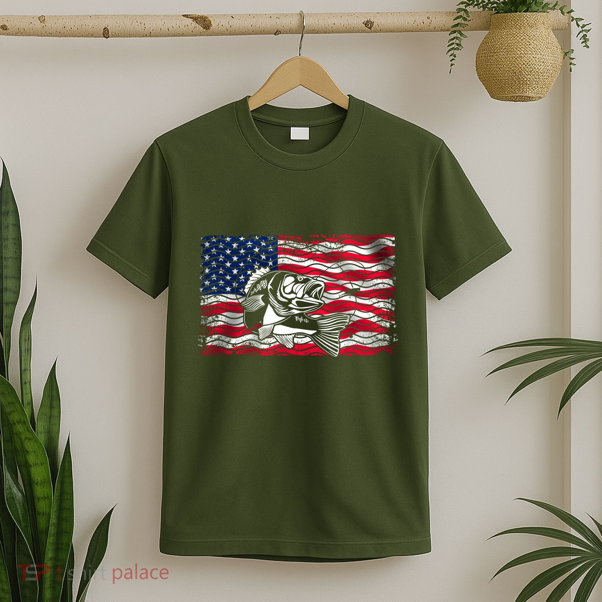 Cool Usa Flag With Fish T-Shirt