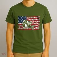 Cool Usa Flag With Fish T-Shirt thumb 3