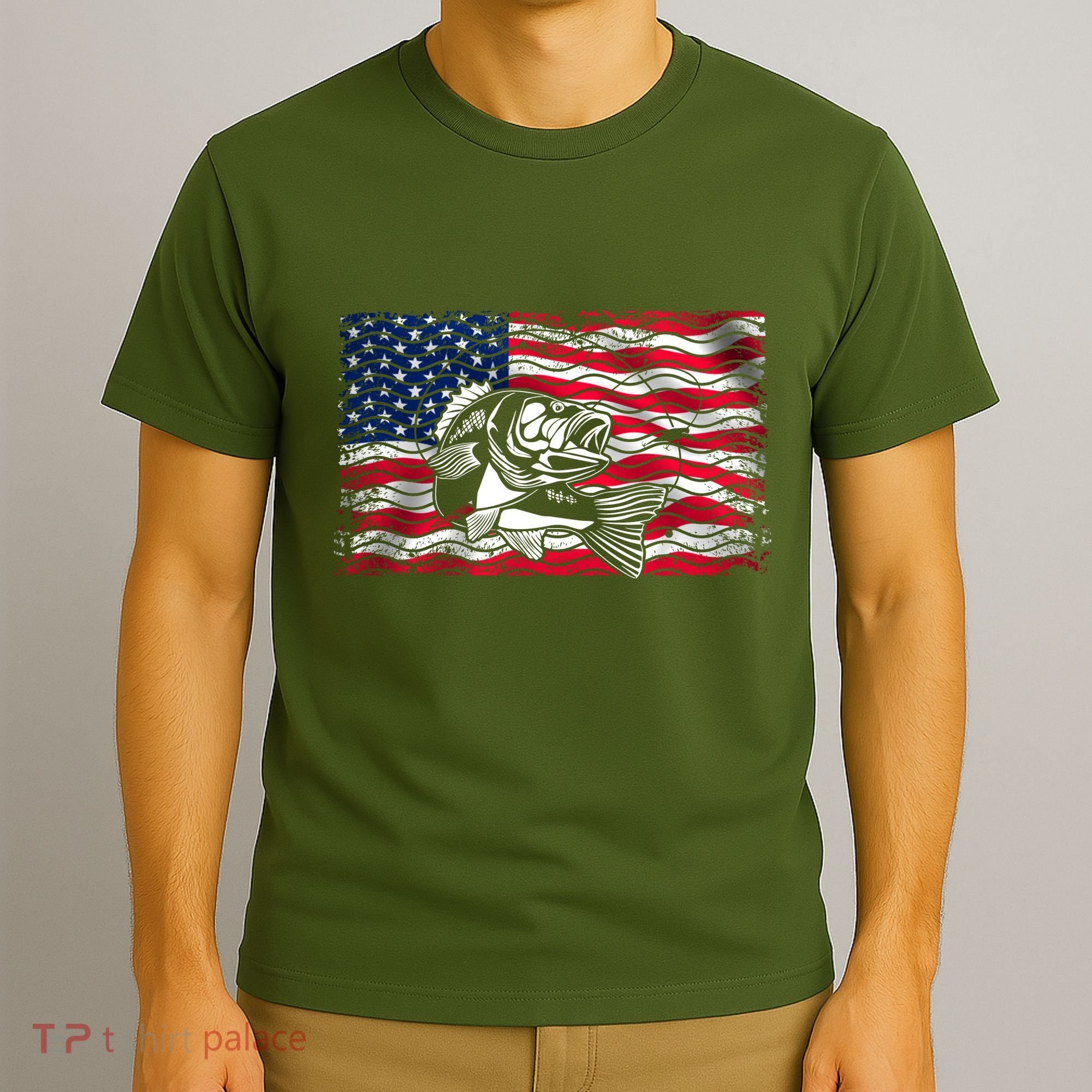 Cool Usa Flag With Fish T-Shirt