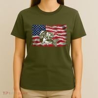 Cool Usa Flag With Fish T-Shirt thumb 4