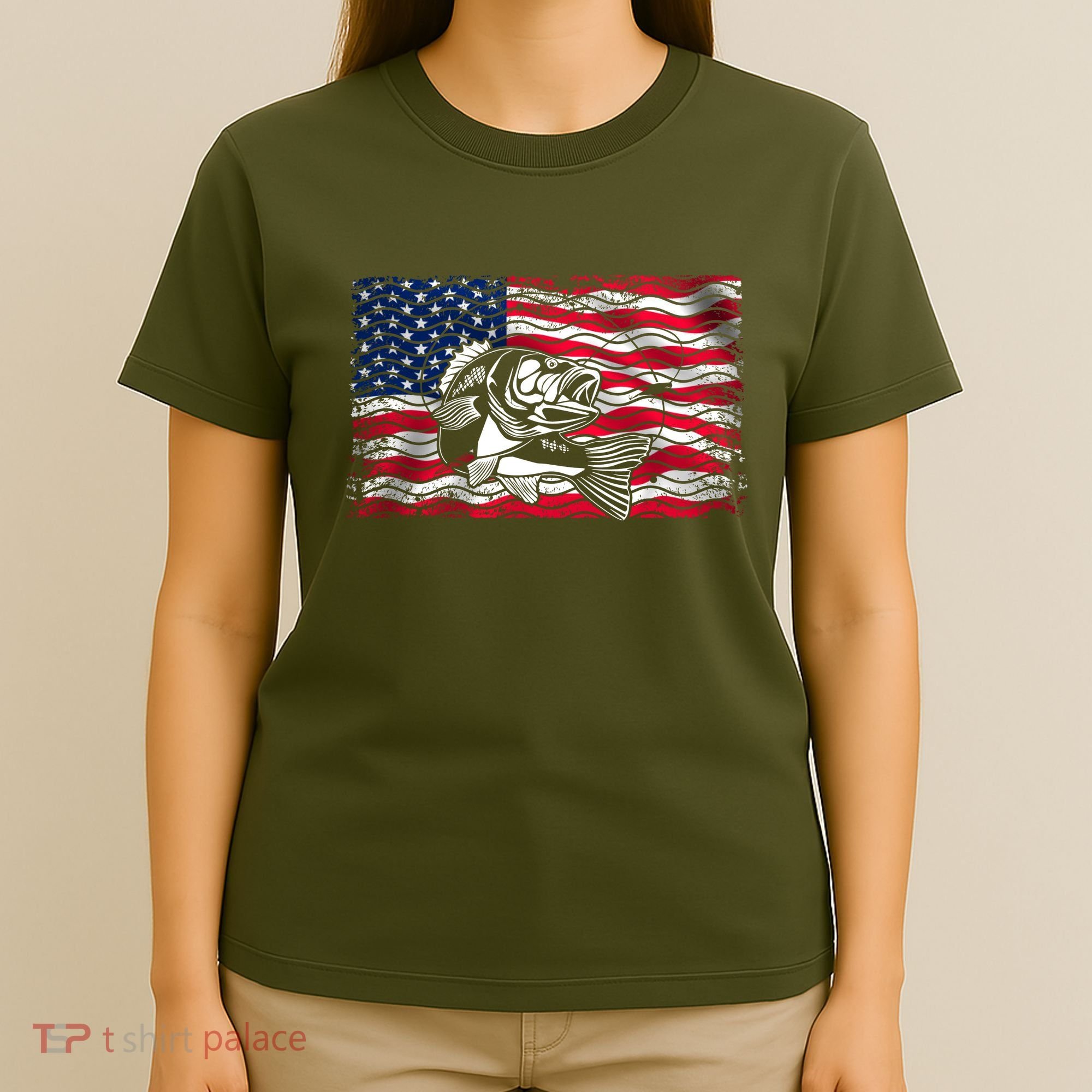 Cool Usa Flag With Fish T-Shirt
