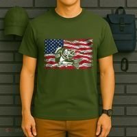 Cool Usa Flag With Fish T-Shirt thumb 6