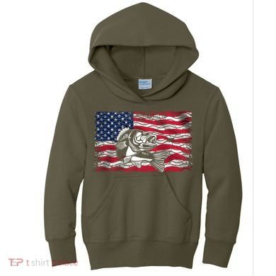 Cool Usa Flag With Fish Kids Hoodie