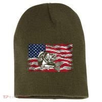 Cool Usa Flag With Fish Short Acrylic Beanie thumb 0