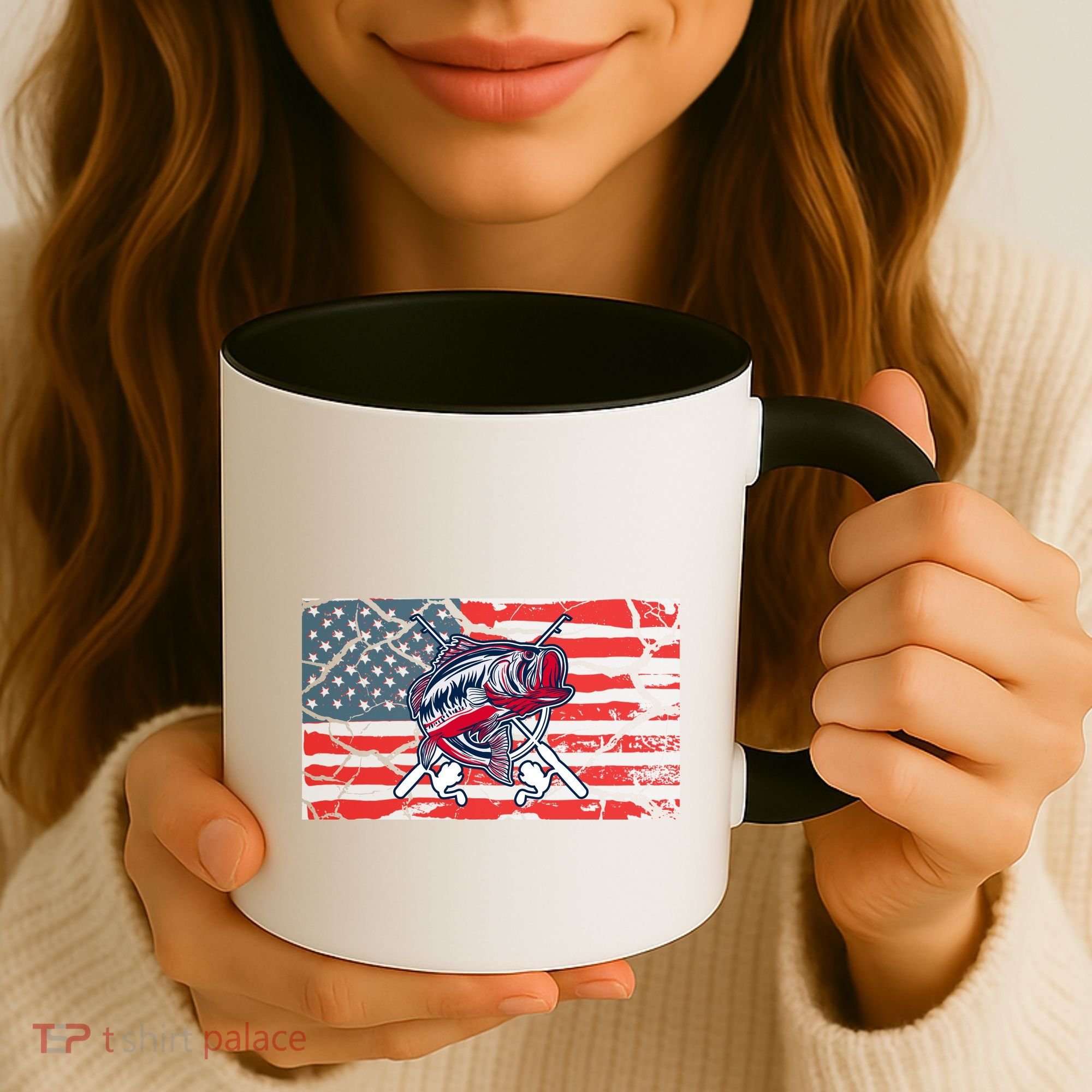 Cool Usa Fishing With Flag Coffee Mug