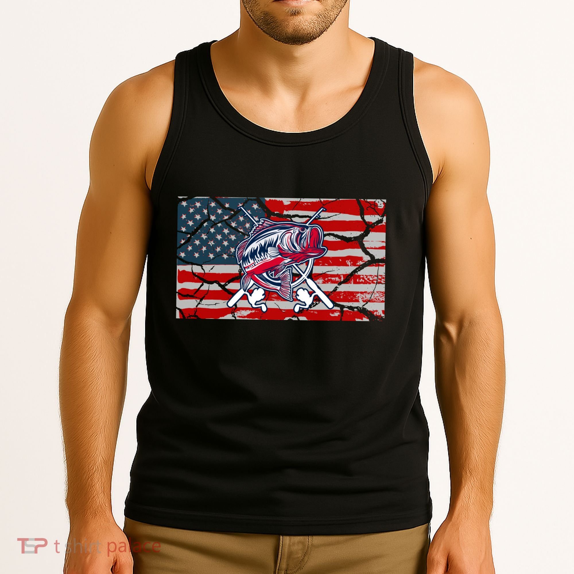Cool Usa Fishing With Flag Tank Top