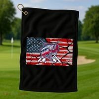 Cool Usa Fishing With Flag Golf Towel thumb 1