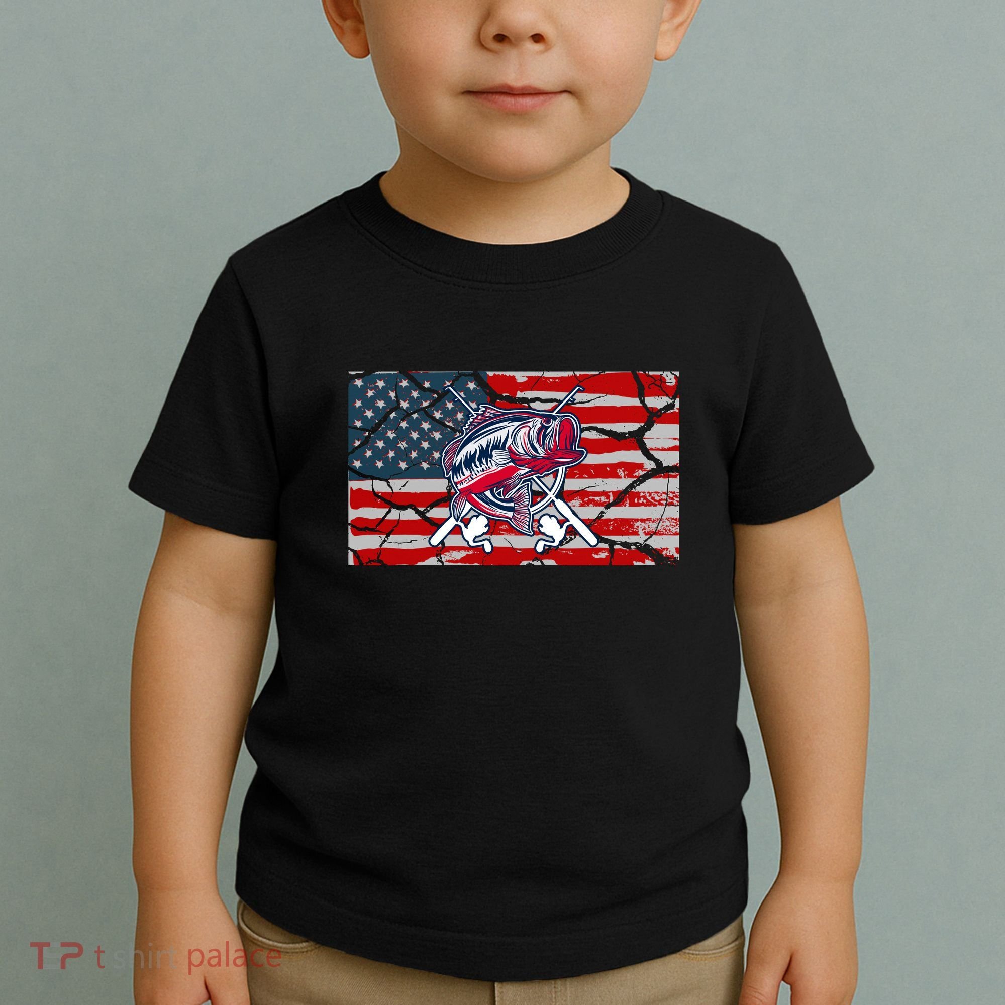 Cool Usa Fishing With Flag Toddler T-Shirt