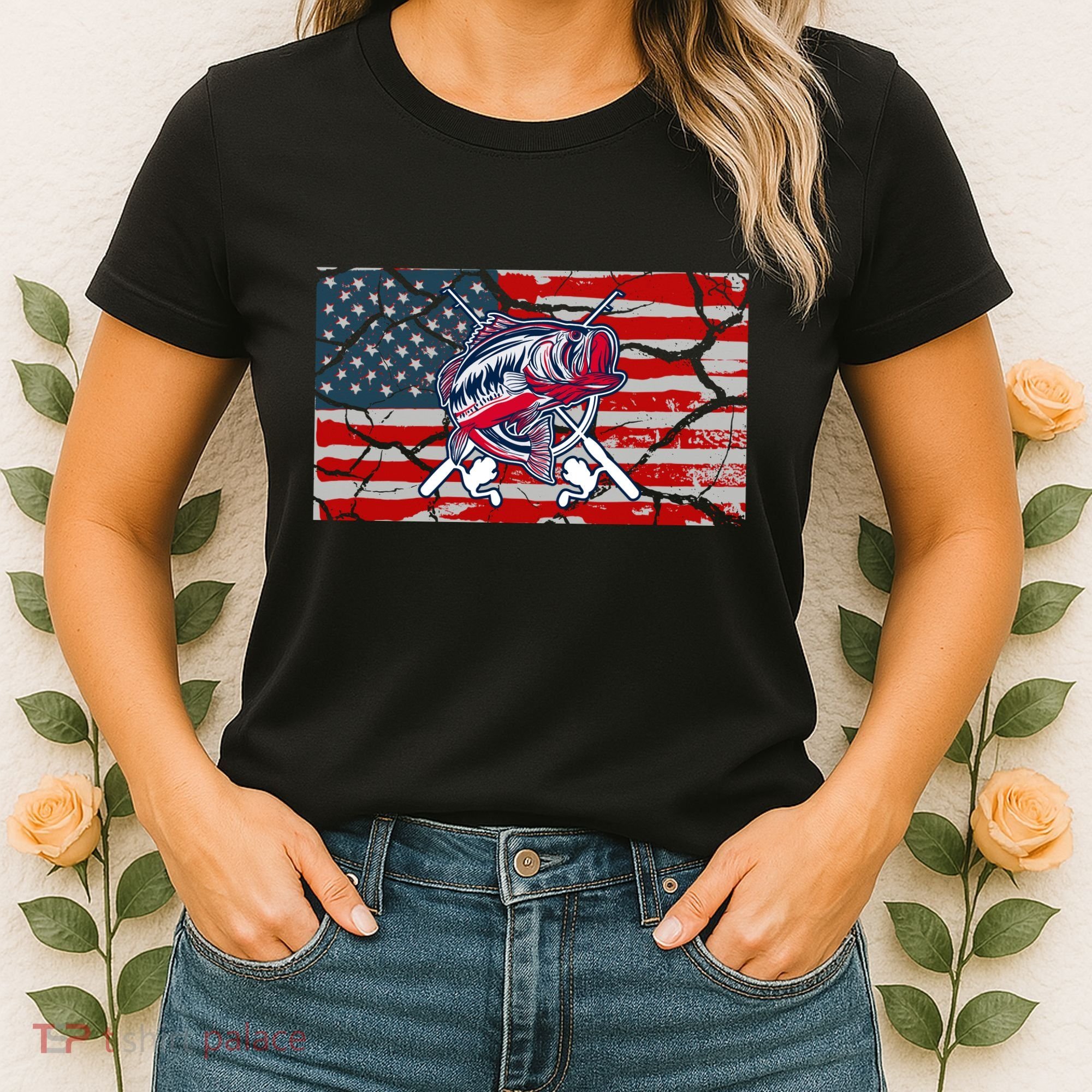 Cool Usa Fishing With Flag Women's T-Shirt