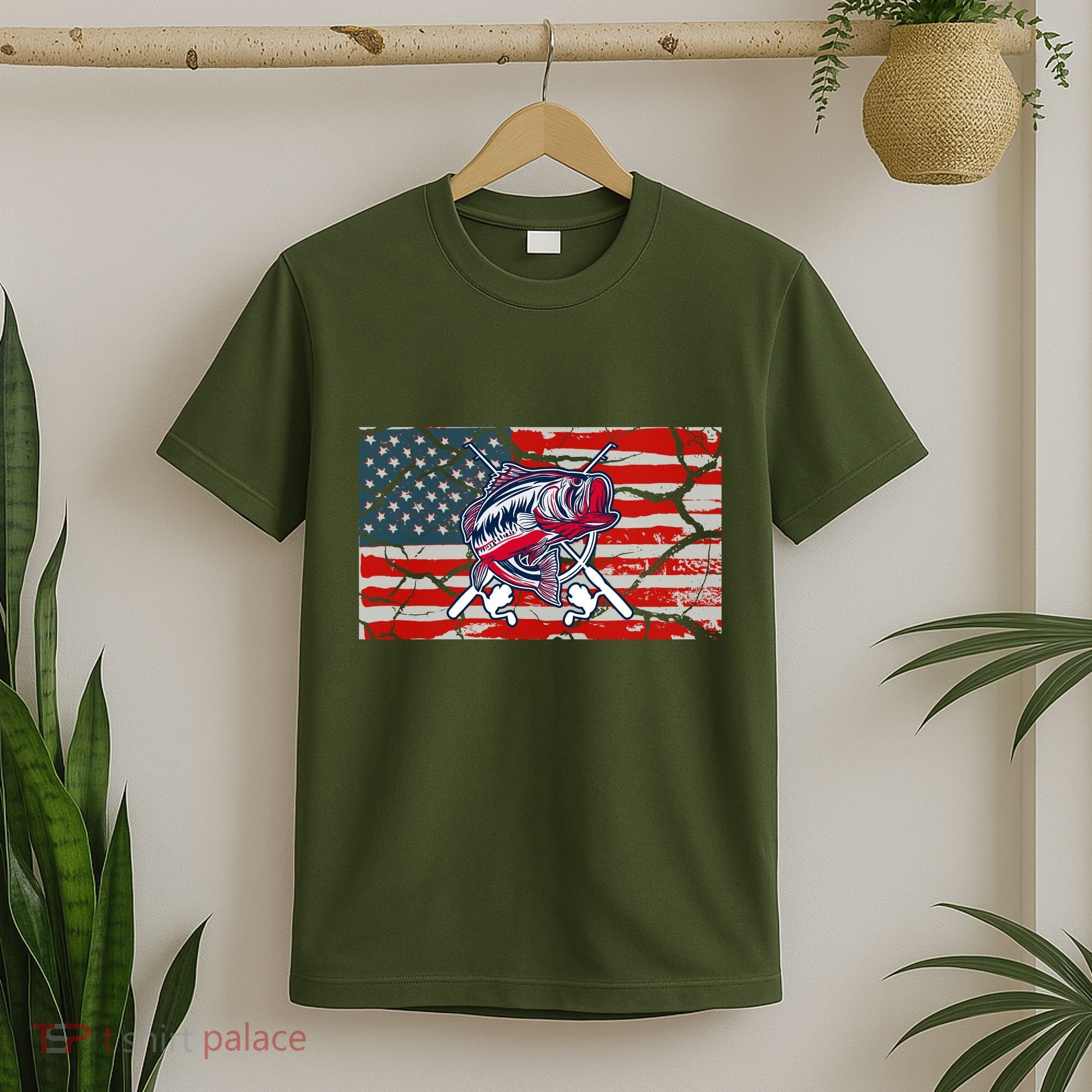 Cool Usa Fishing With Flag T-Shirt