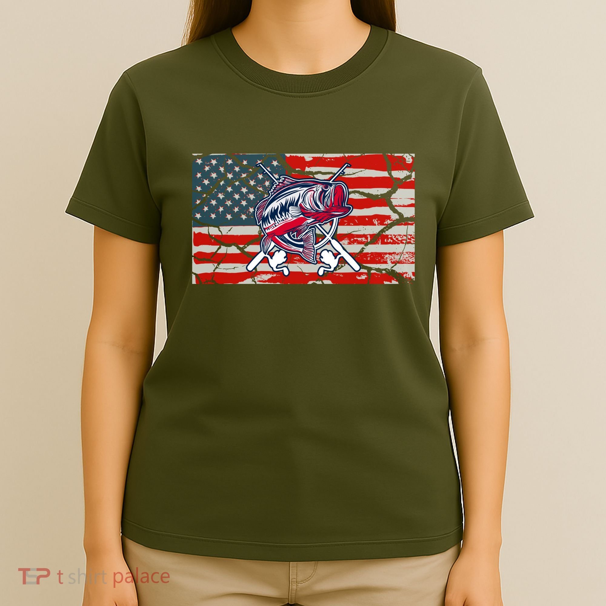 Cool Usa Fishing With Flag T-Shirt