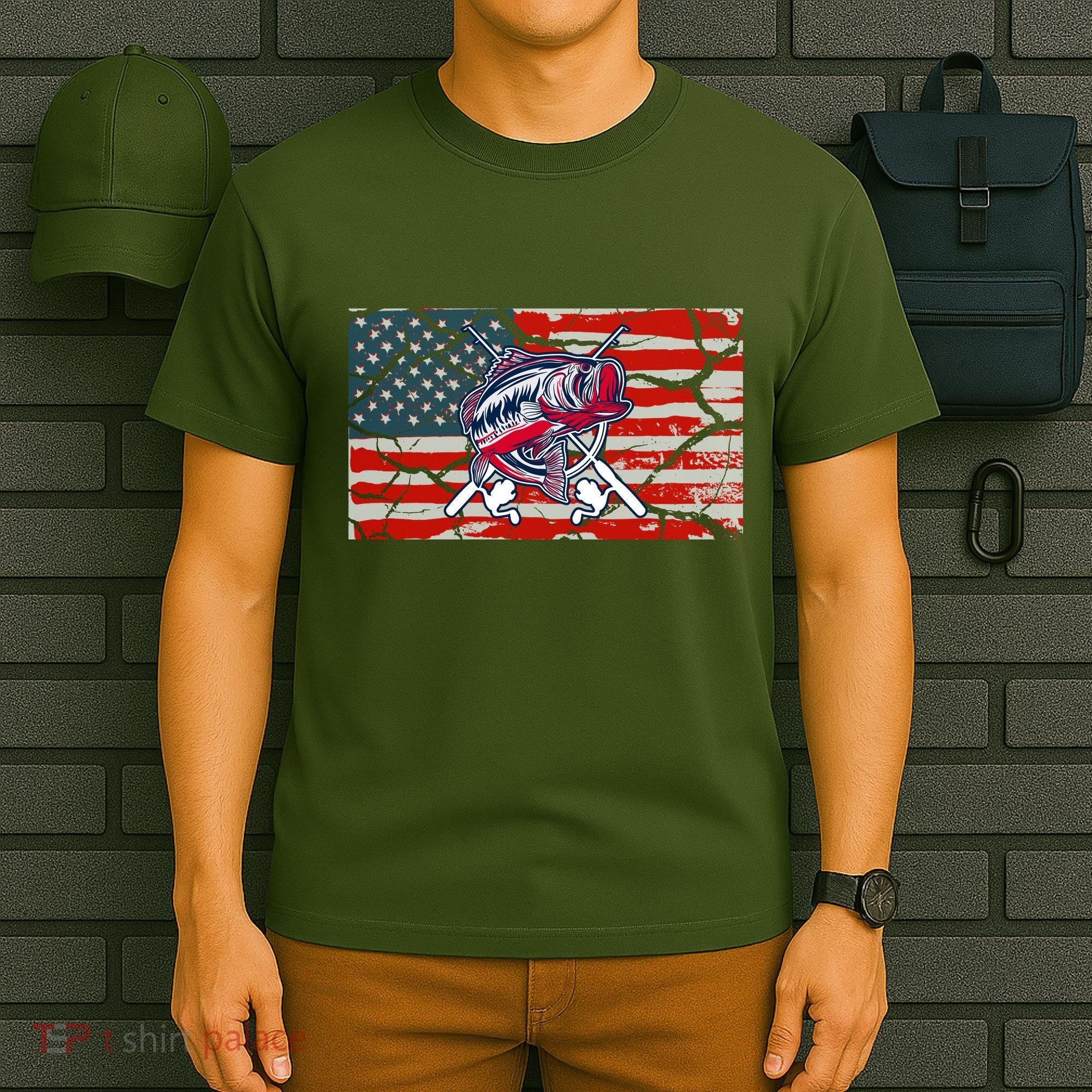 Cool Usa Fishing With Flag T-Shirt