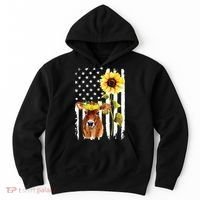 Cow USA Flag Sunflower Cow Lover Hoodie thumb 0