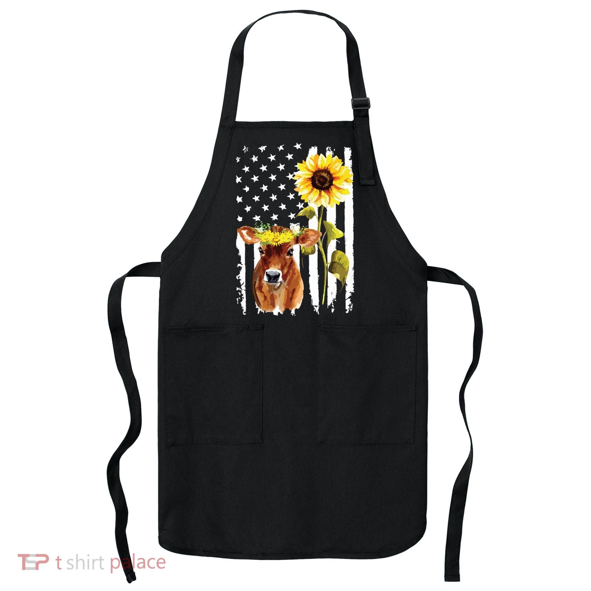 Cow USA Flag Sunflower Cow Lover Apron