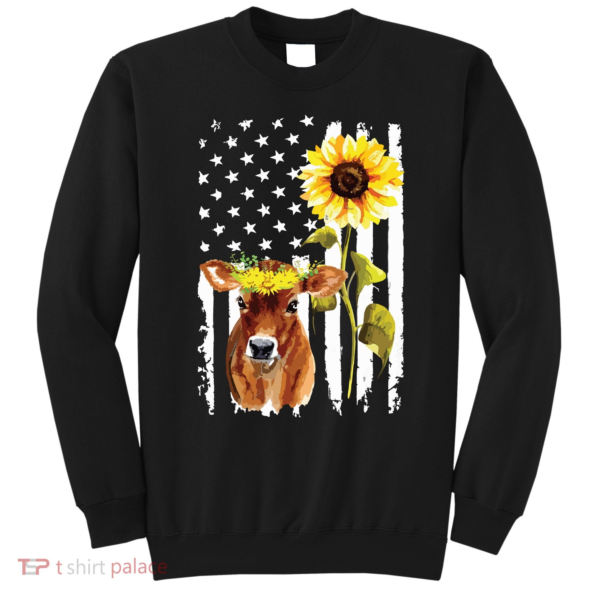 Cow USA Flag Sunflower Cow Lover Sweatshirt