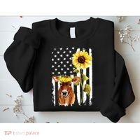 Cow USA Flag Sunflower Cow Lover Sweatshirt thumb 2
