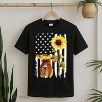 Cow USA Flag Sunflower Cow Lover T-Shirt thumb 2
