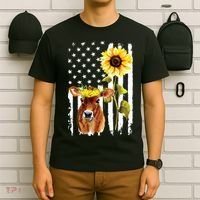 Cow USA Flag Sunflower Cow Lover T-Shirt thumb 6