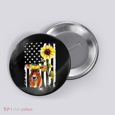 Cow USA Flag Sunflower Cow Lover Button