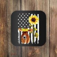 Cow USA Flag Sunflower Cow Lover Coaster thumb 0
