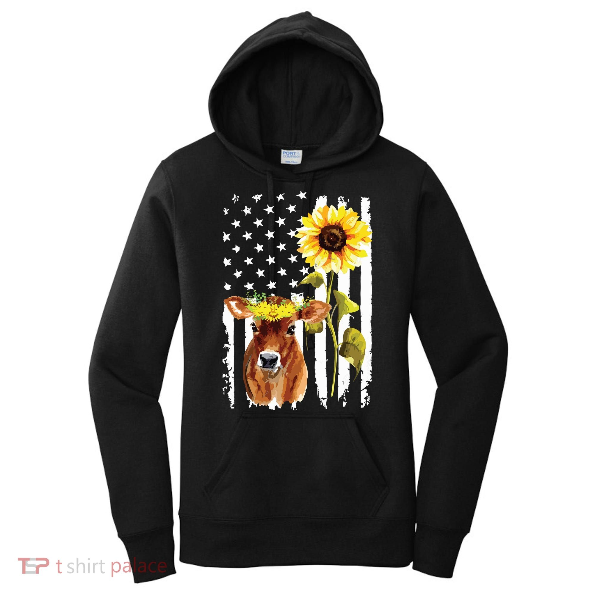 Cow USA Flag Sunflower Cow Lover Women's Hoodie