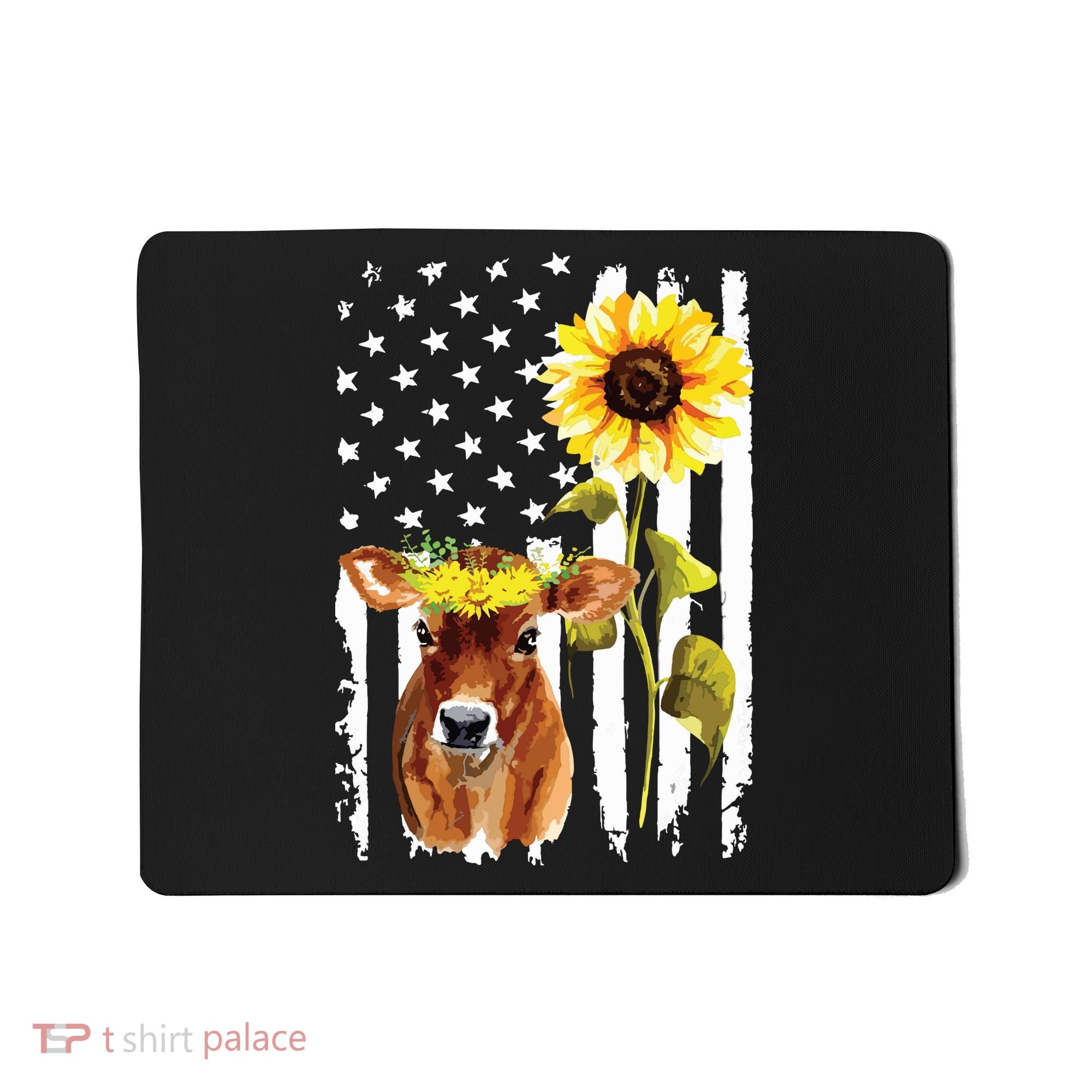Cow USA Flag Sunflower Cow Lover Mousepad