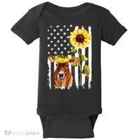 Cow USA Flag Sunflower Cow Lover Baby Bodysuit thumb 0