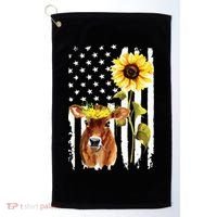 Cow USA Flag Sunflower Cow Lover Golf Towel thumb 0