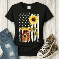 Cow USA Flag Sunflower Cow Lover Women's T-Shirt thumb 3
