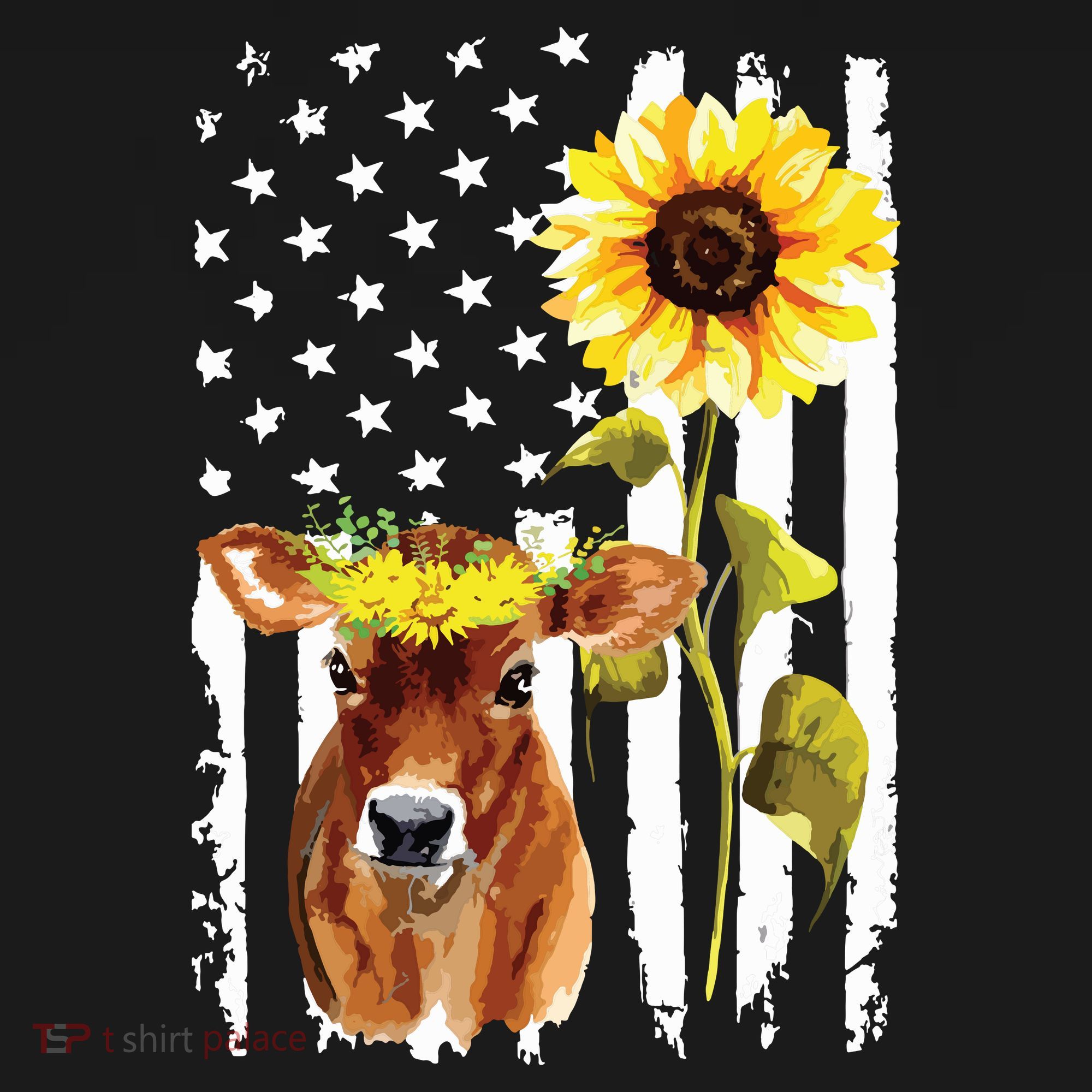 Cow USA Flag Sunflower Cow Lover Kids Sweatshirt