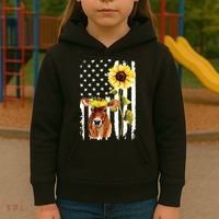 Cow USA Flag Sunflower Cow Lover Kids Hoodie thumb 3