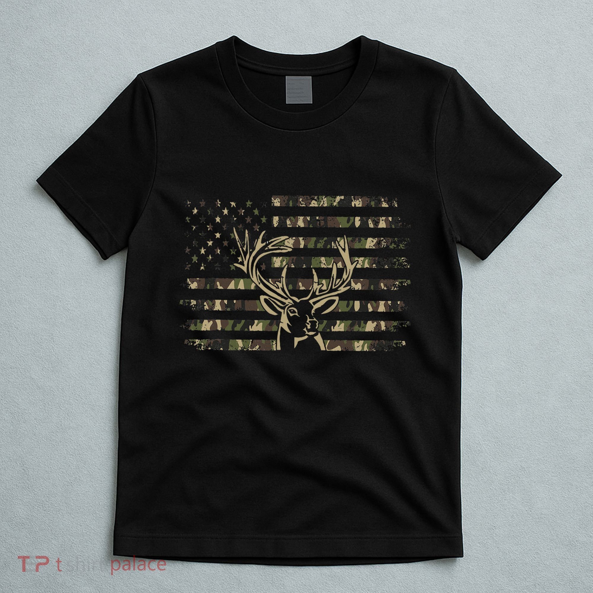 Camo Usa Flag Deer Elk Buck Camoflage Hunting Hunter T-Shirt