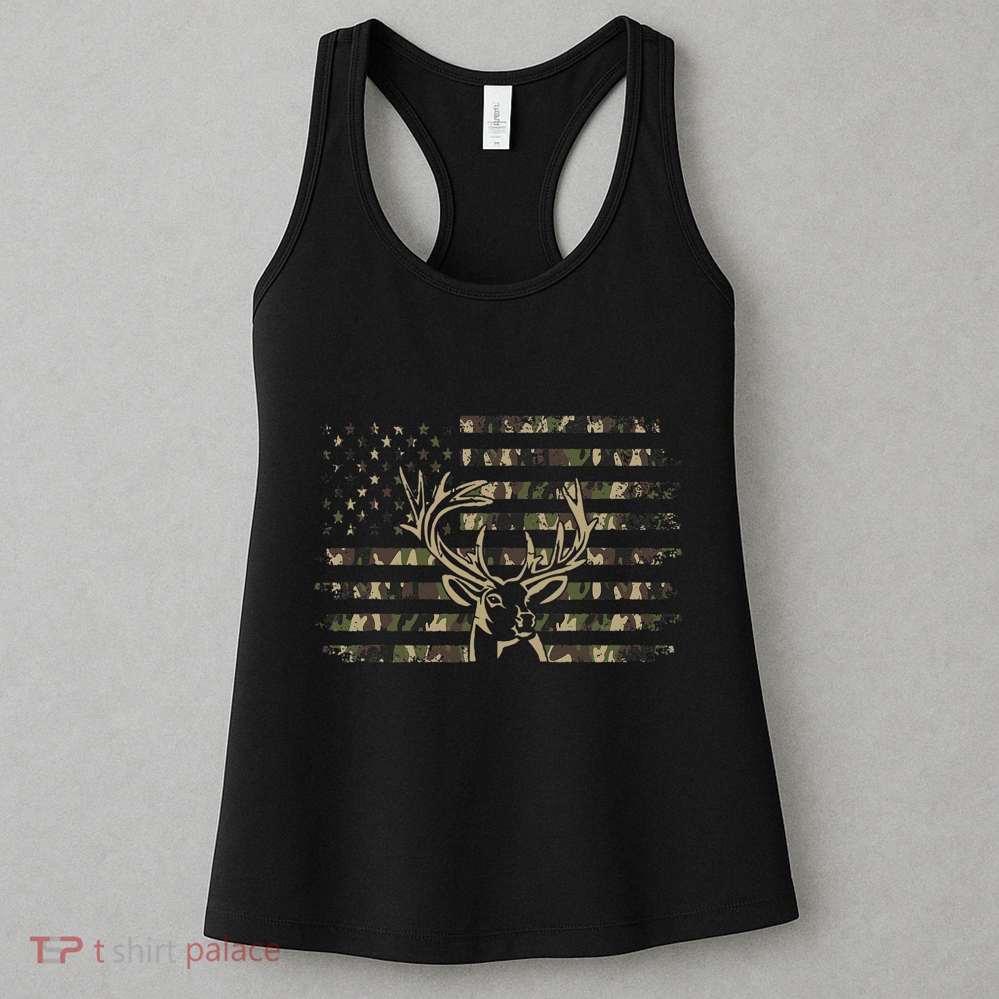 Camo Usa Flag Deer Elk Buck Camoflage Hunting Hunter Women's Tank Top