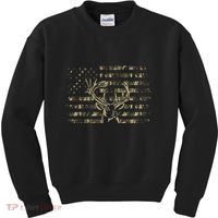 Camo Usa Flag Deer Elk Buck Camoflage Hunting Hunter Kids Sweatshirt thumb 0