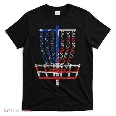 Cool Us Flag Disc Golf Basket Fourth Of July Disc Golfer T-Shirt