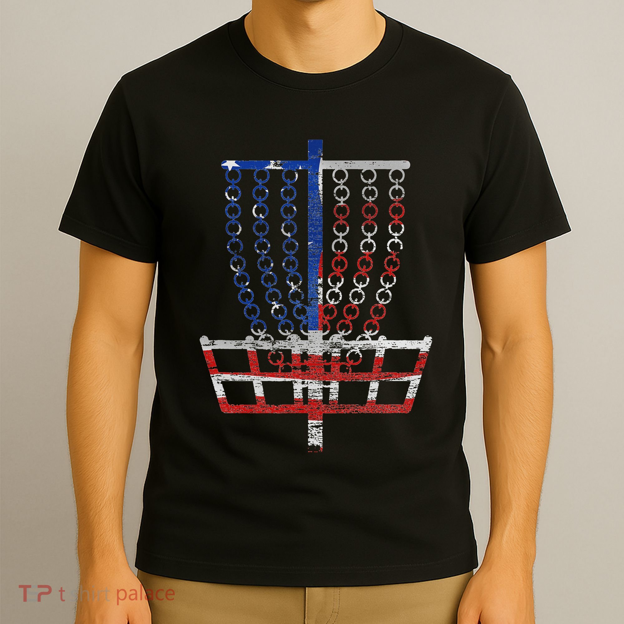 Cool Us Flag Disc Golf Basket Fourth Of July Disc Golfer T-Shirt