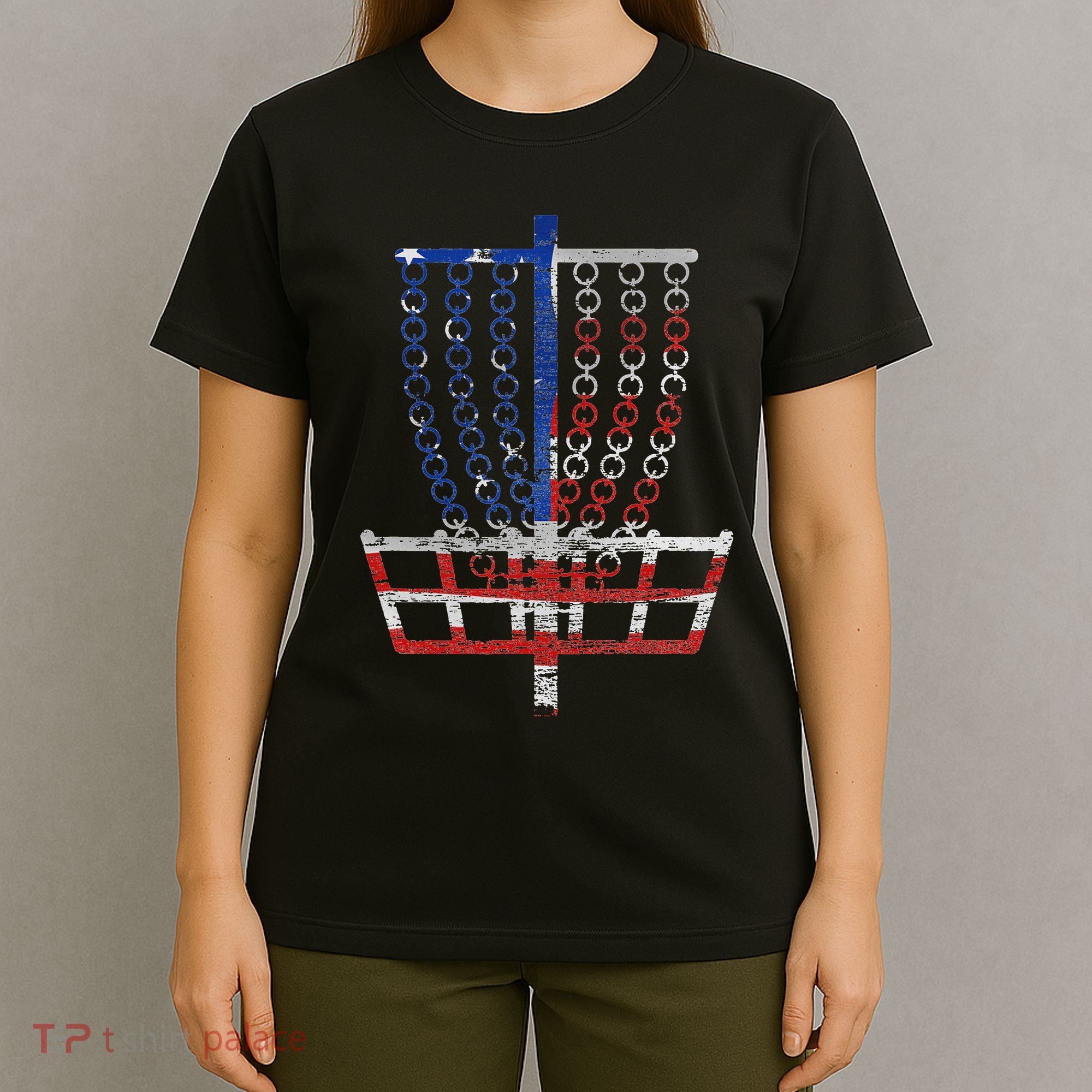 Cool Us Flag Disc Golf Basket Fourth Of July Disc Golfer T-Shirt