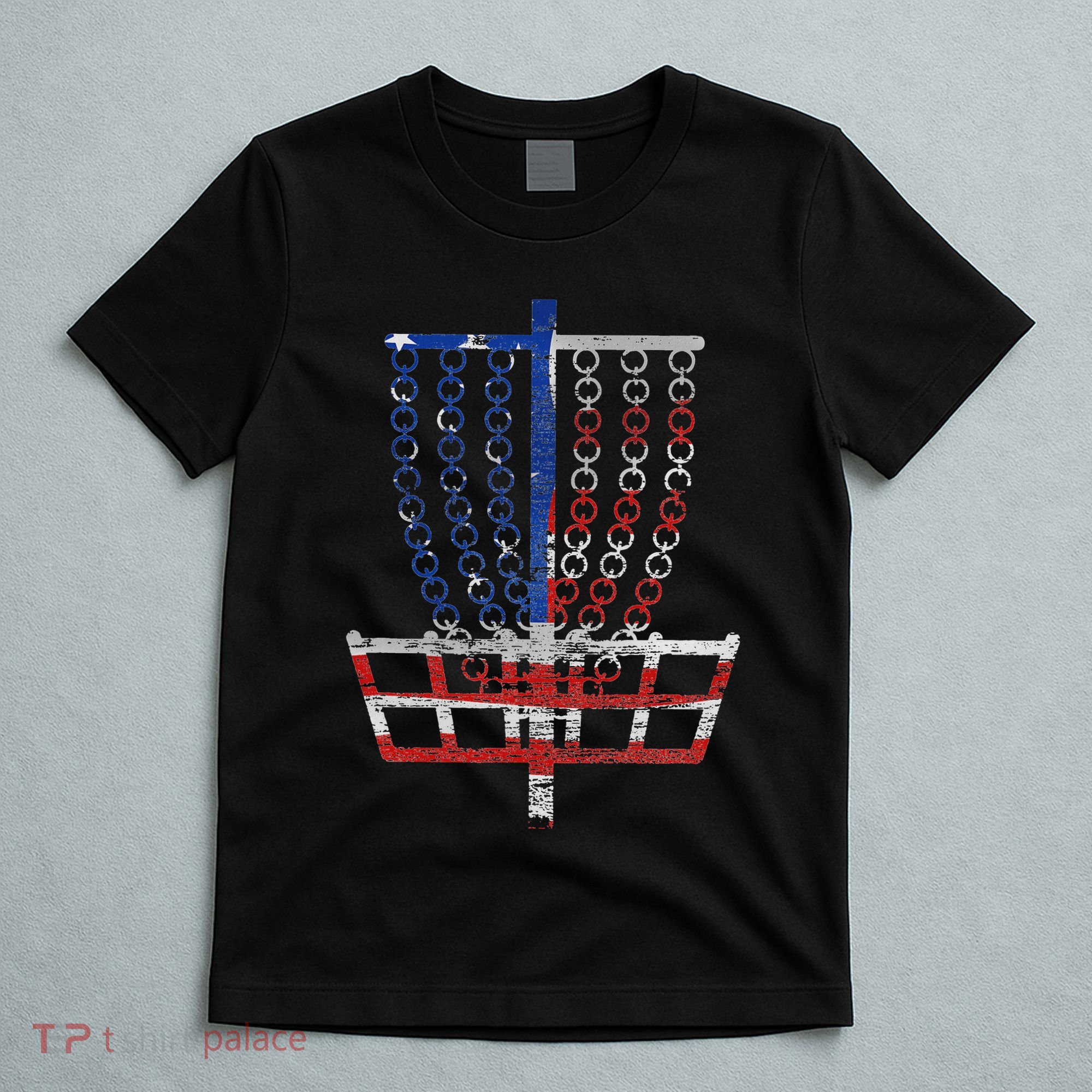 Cool Us Flag Disc Golf Basket Fourth Of July Disc Golfer T-Shirt