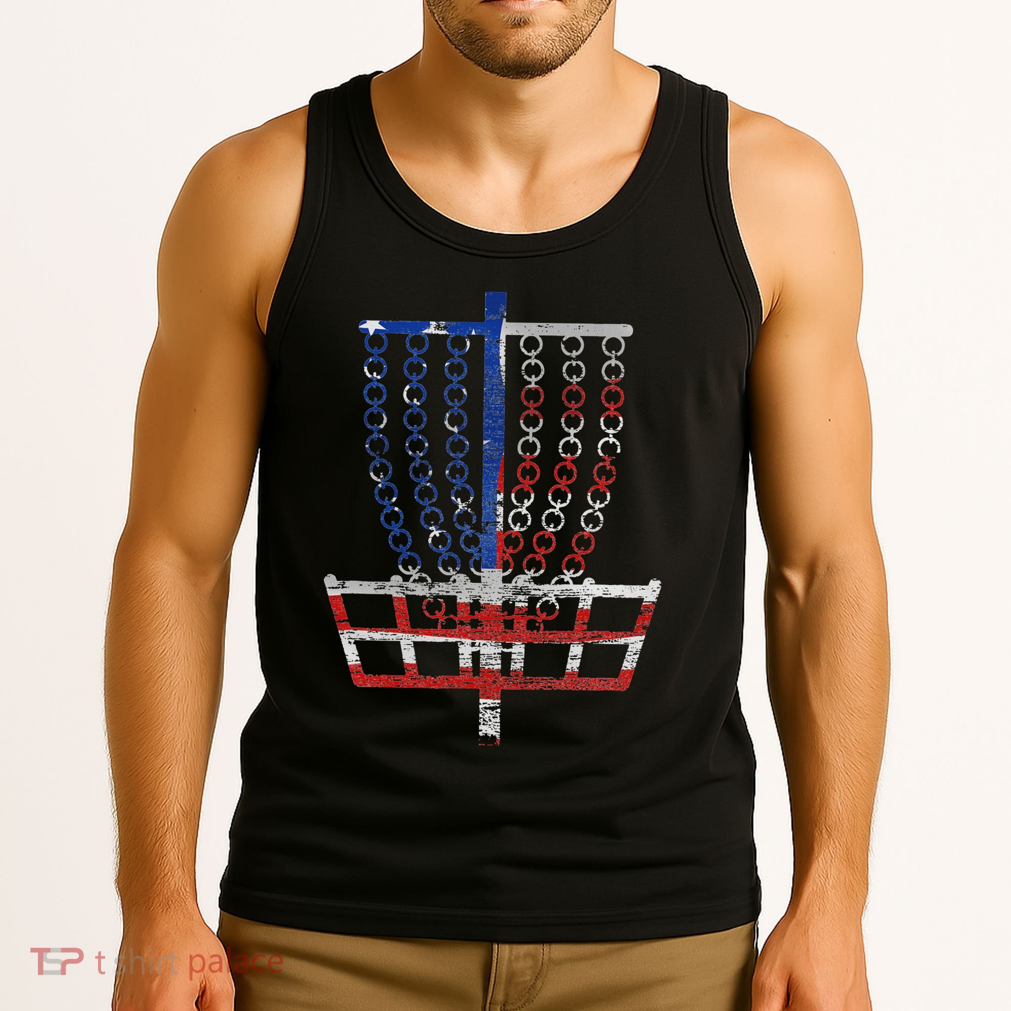 Cool Us Flag Disc Golf Basket Fourth Of July Disc Golfer Tank Top