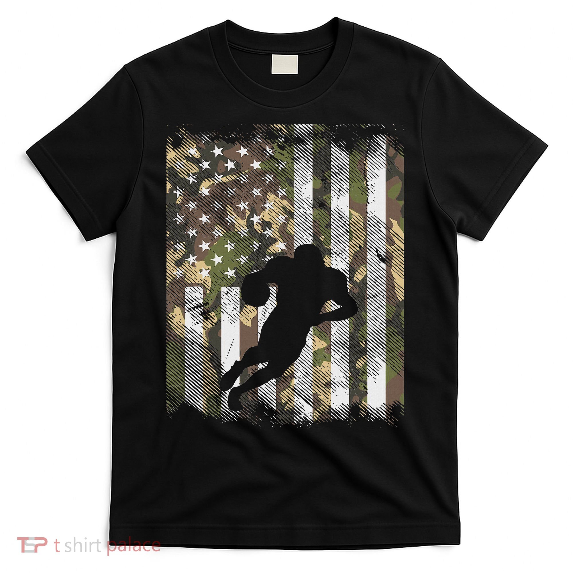Camo Us Flag American Football Player Vintage Patriotic T-Shirt
