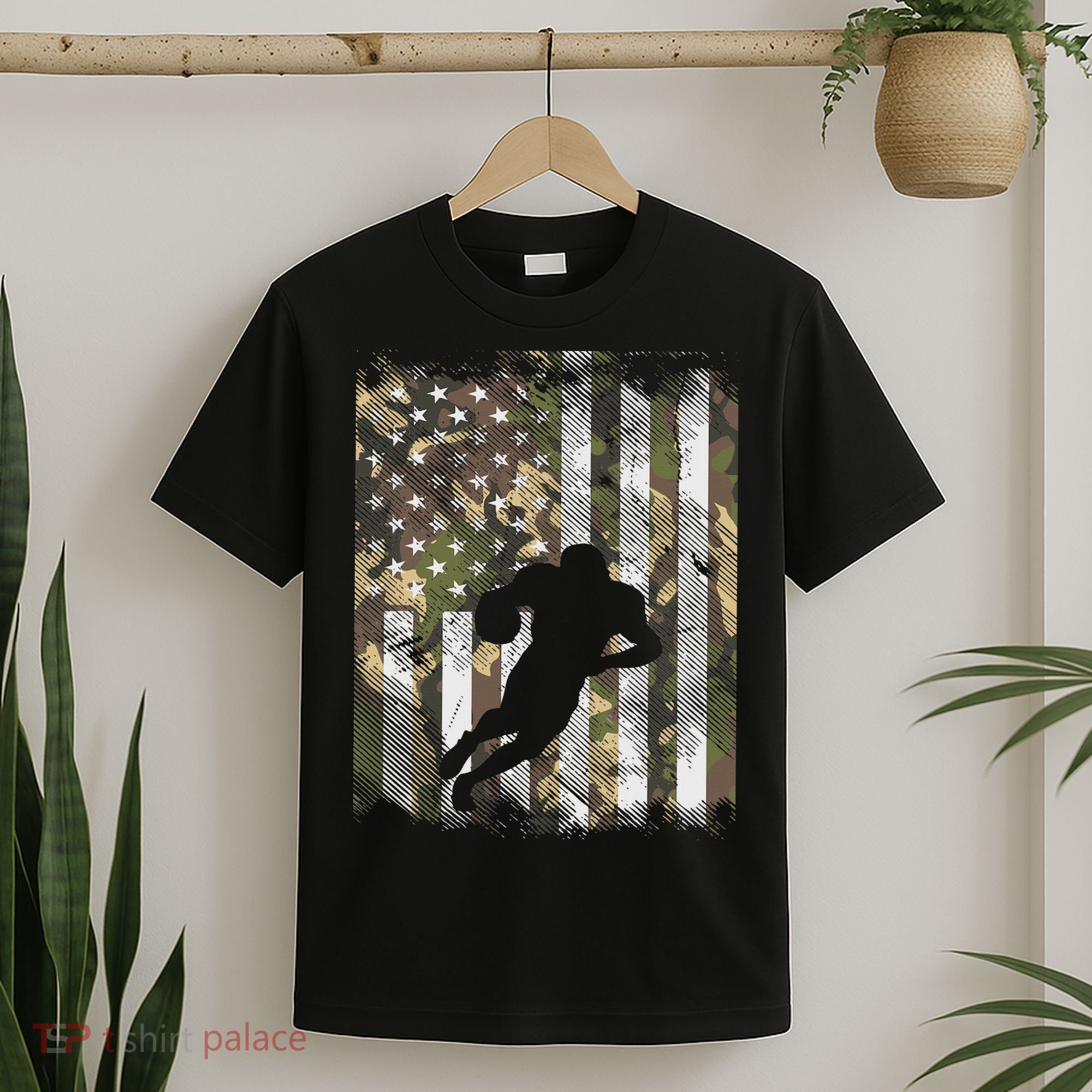 Camo Us Flag American Football Player Vintage Patriotic T-Shirt