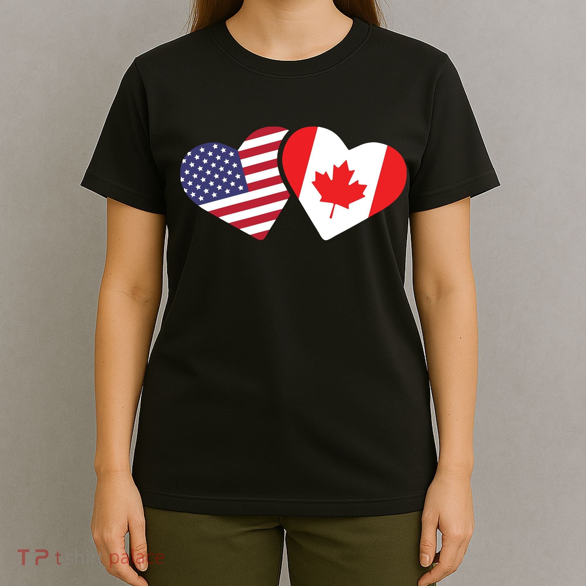 Canada USA Flag Heart Canadian Americans Love Cute T-Shirt