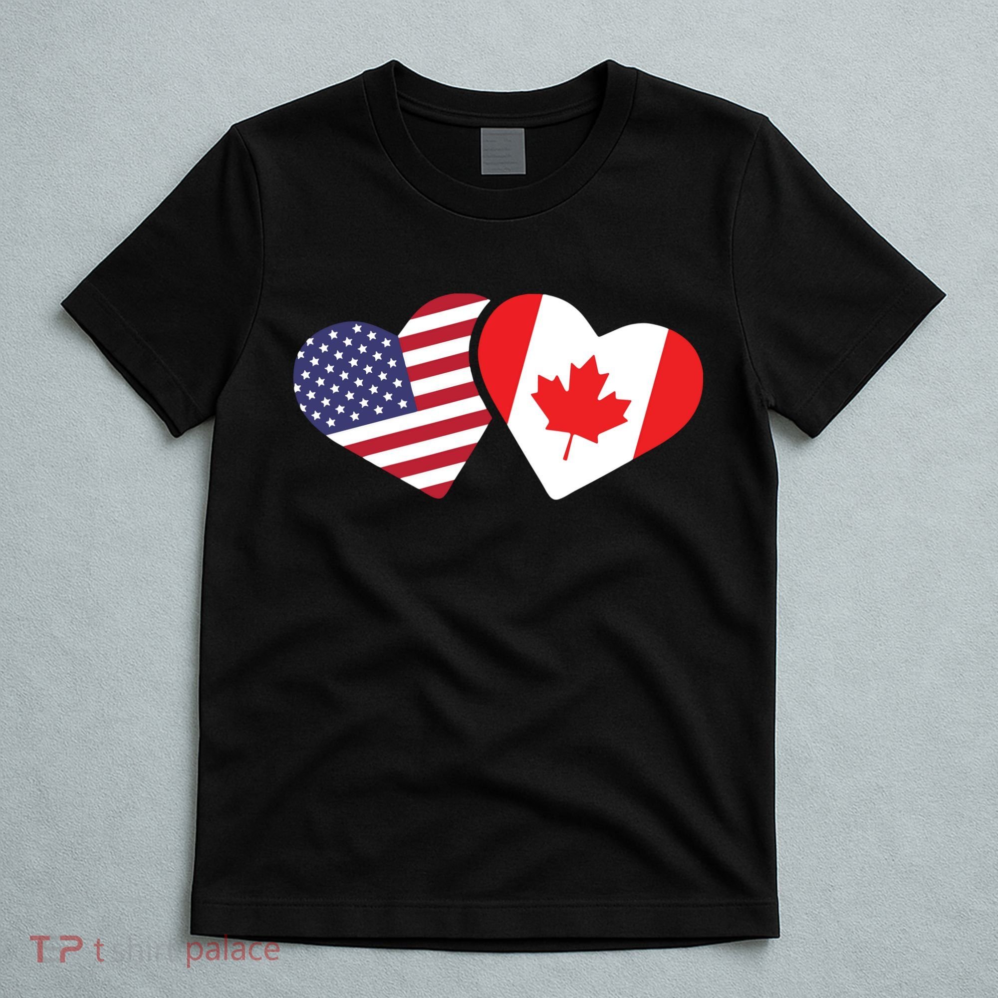 Canada USA Flag Heart Canadian Americans Love Cute T-Shirt