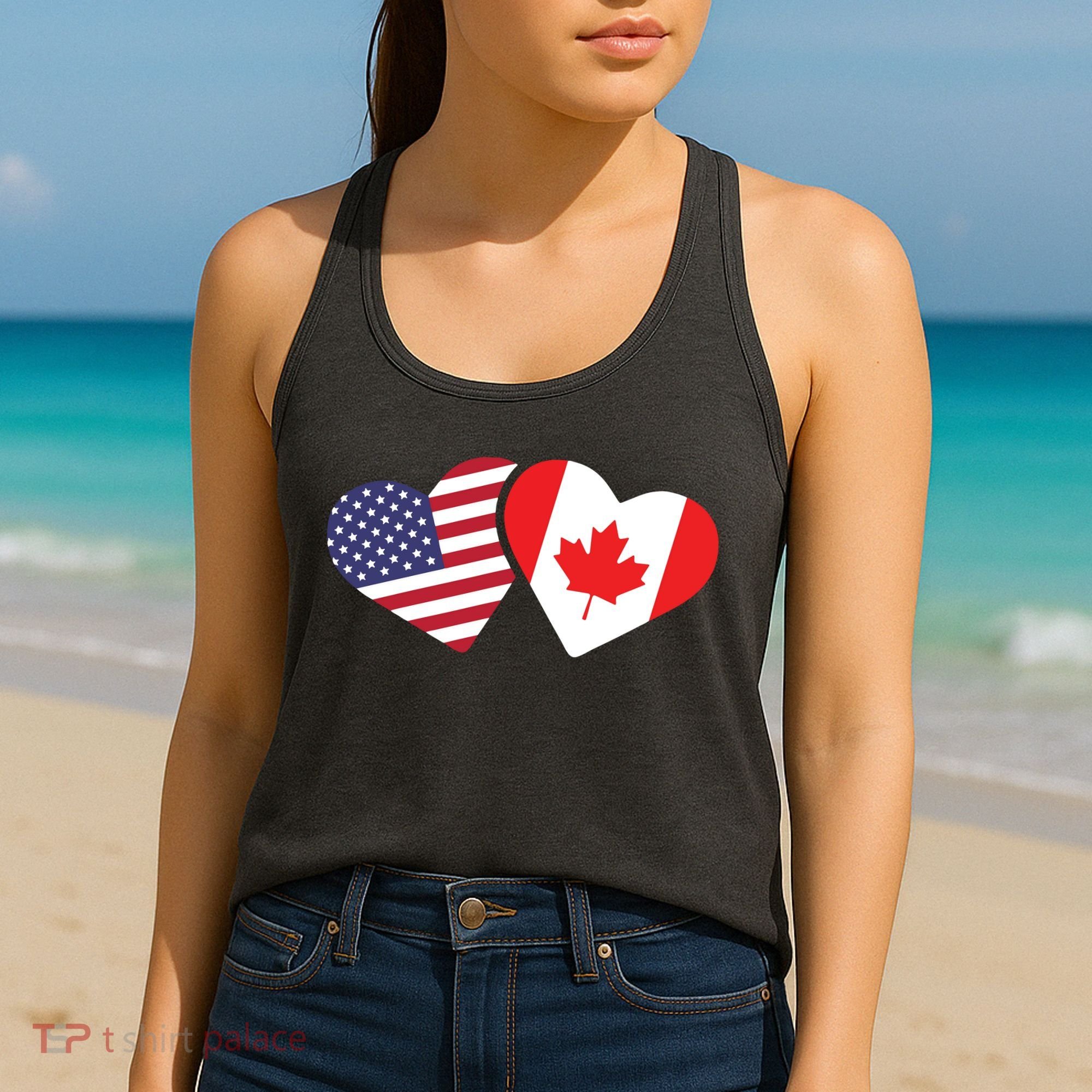 Canada USA Flag Heart Canadian Americans Love Cute Women's Tank Top